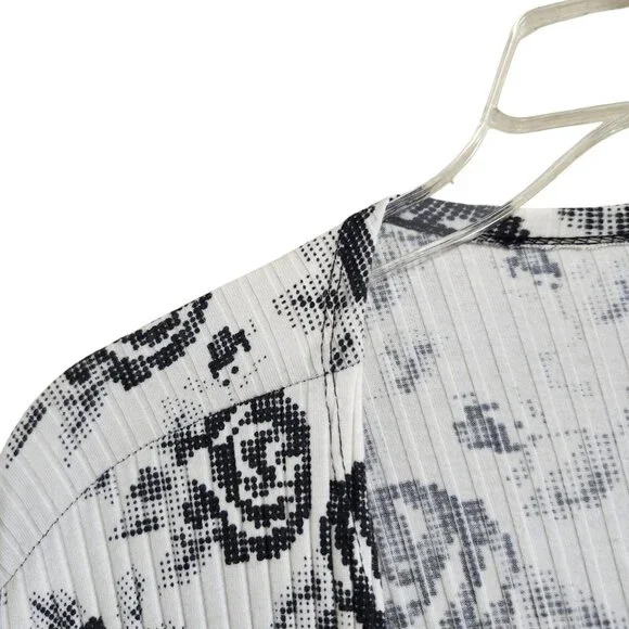 LuLaRoe Plus Size 3X Joy Open Long Longline Vest Cardigan Rose Print Black White - Picture 6 of 12